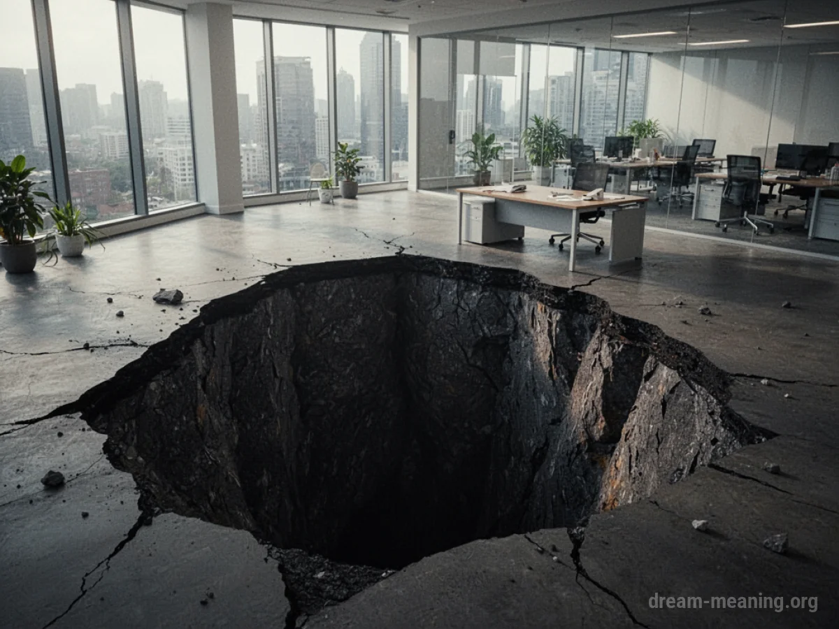 A deep dark chasm in an office floor.