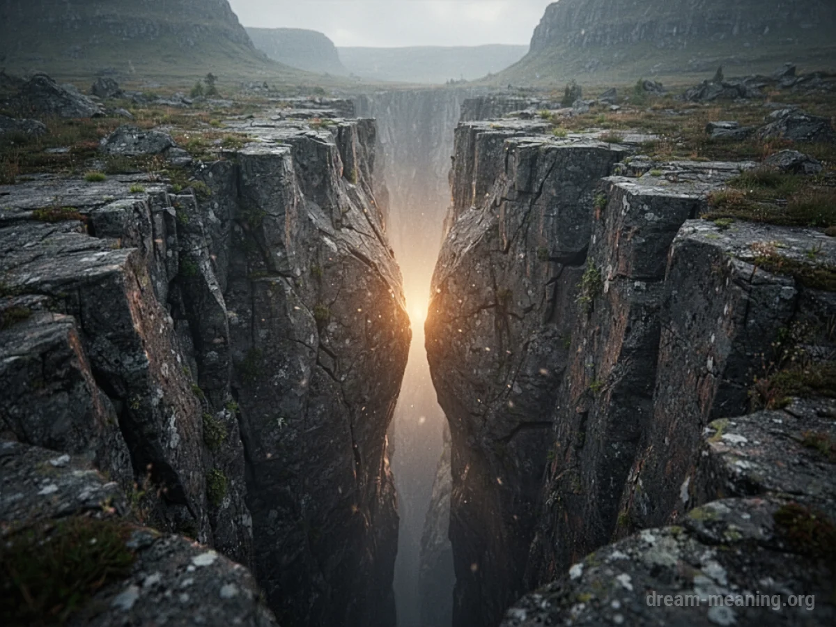 A deep chasm gradually becoming smaller as its edges move together.