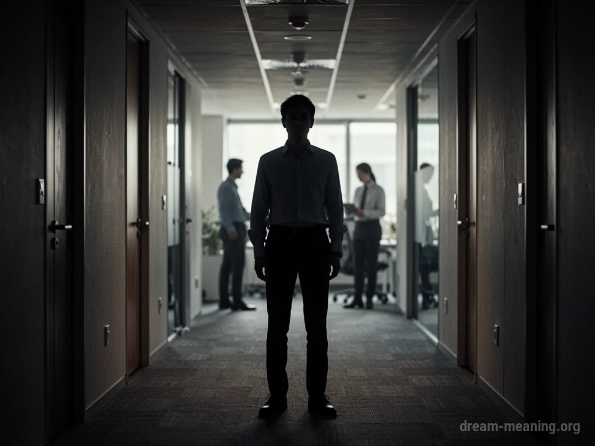 Silhouette of a person in a dark office hallway.