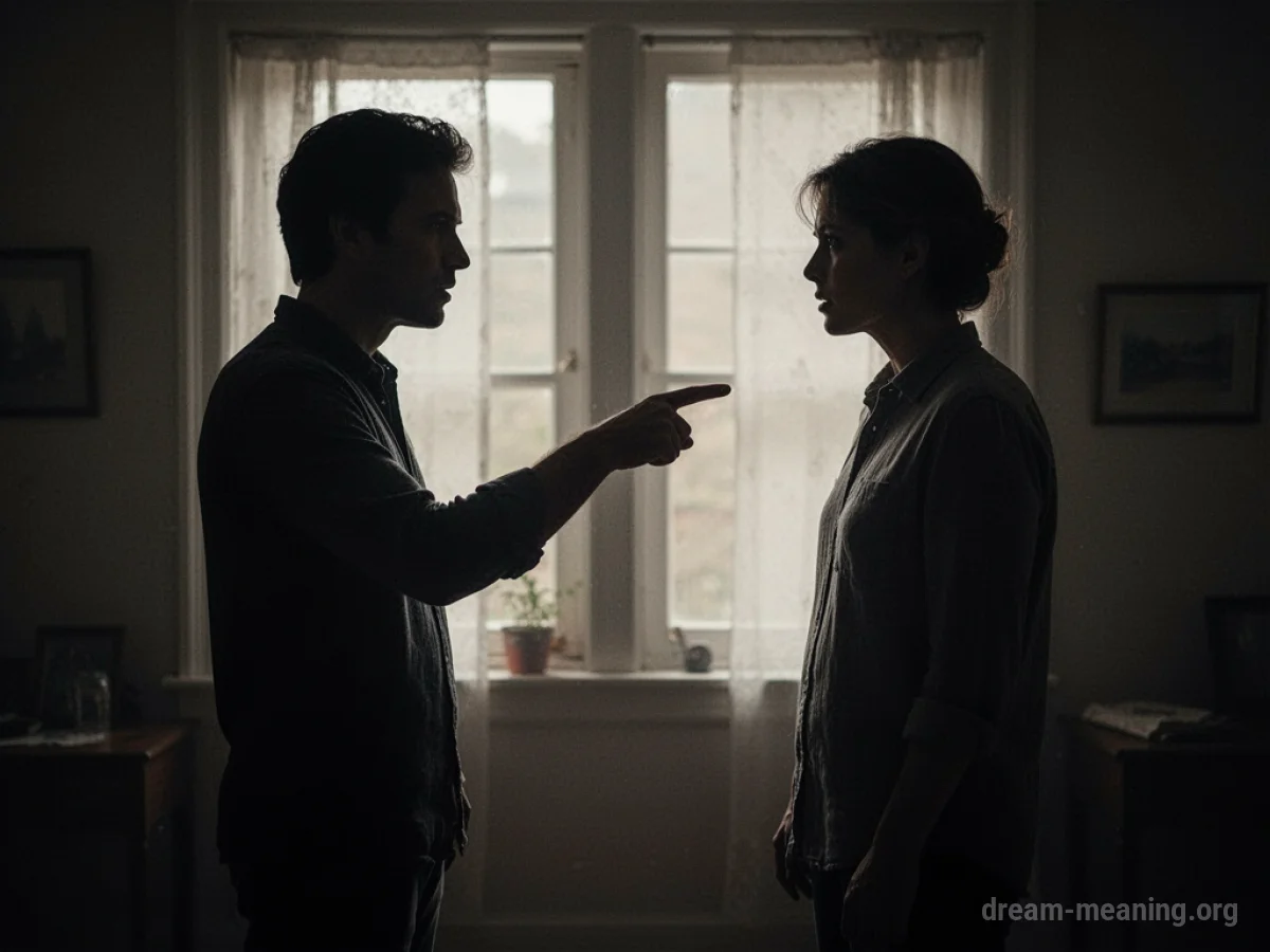Two silhouetted figures, one pointing a finger at the other.