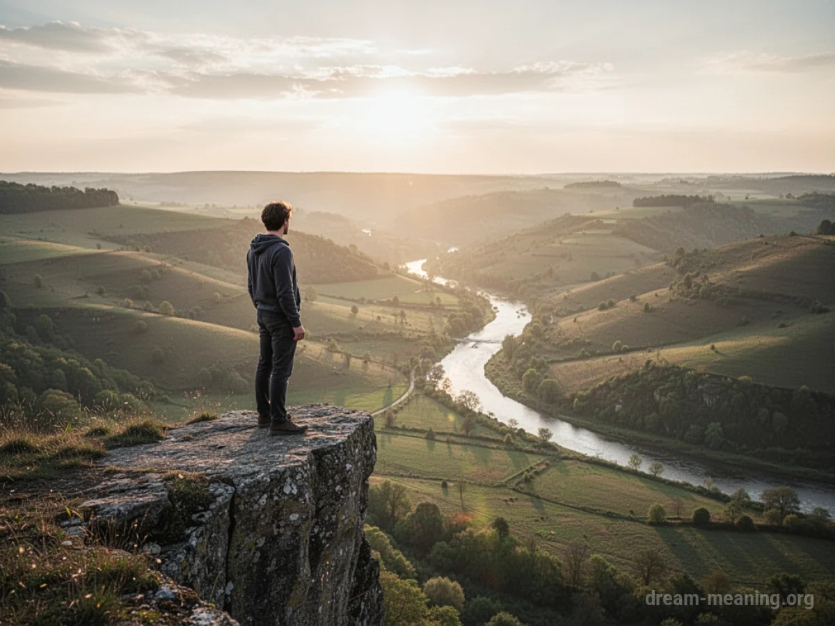 Person looking out over a wide, scenic valley.