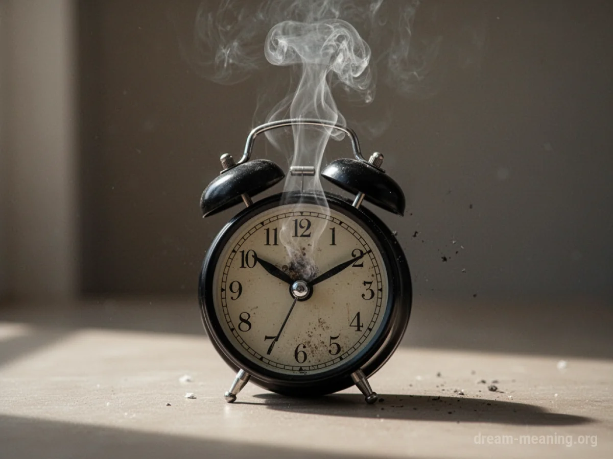 An alarm clock with wisps of smoke emanating from its front.
