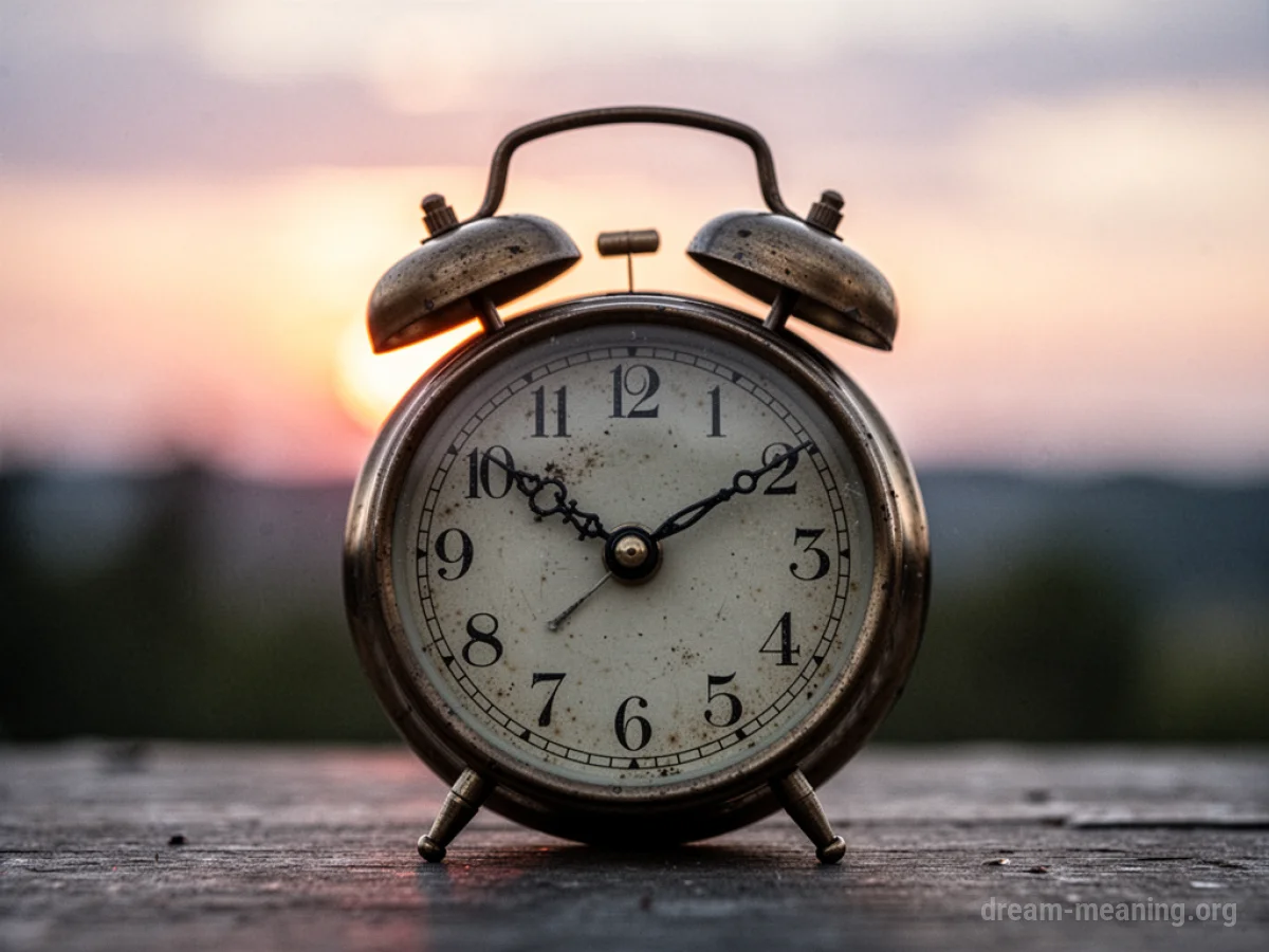 A vintage alarm clock with frozen hands.