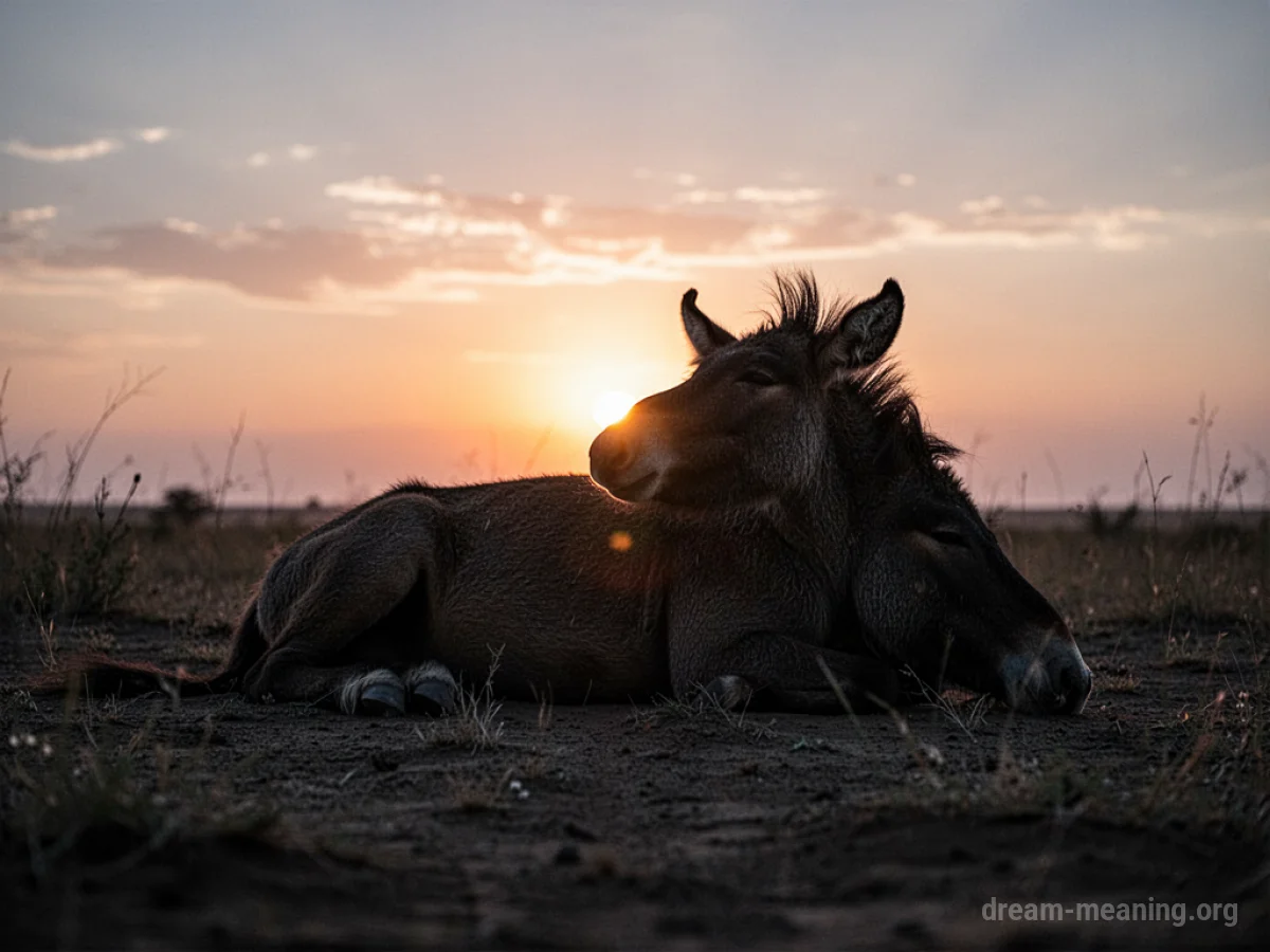 Silhouette of an animal lying down against a sunset.