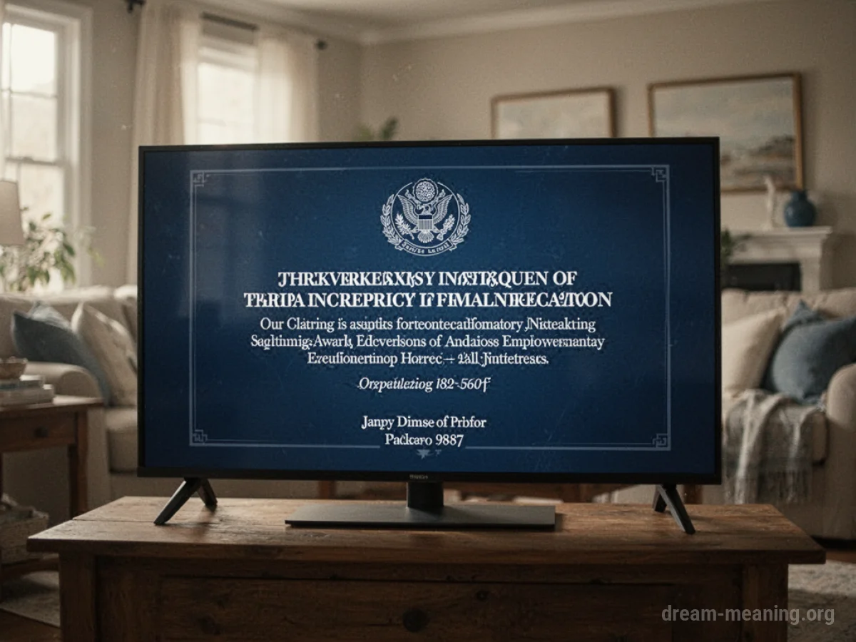 A television displaying a static announcement graphic.
