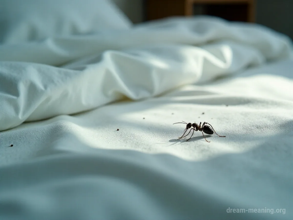 Ants crawling on a white bed sheet.