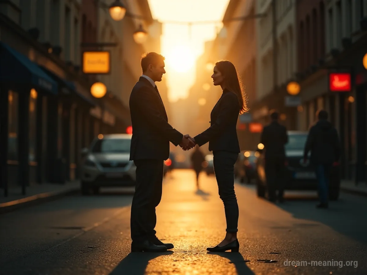 Two people standing in a neutral space, one reaching out.