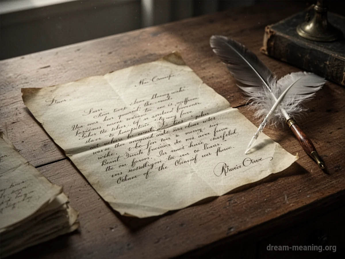 An open letter on a desk with a quill pen.