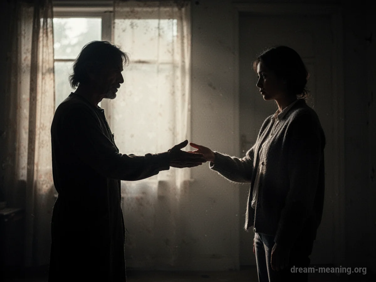 A hand reaching out from the light towards a figure in shadow.