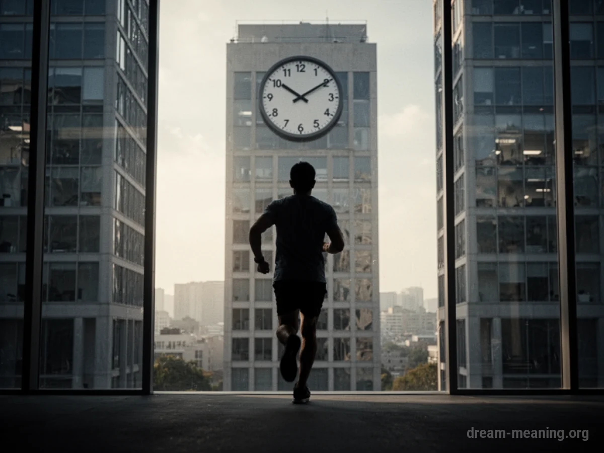 Silhouette of a person rushing towards an office building.