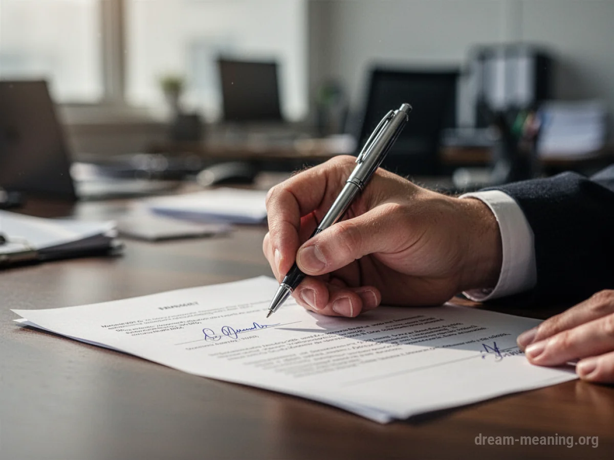 A person's hand signing a document.