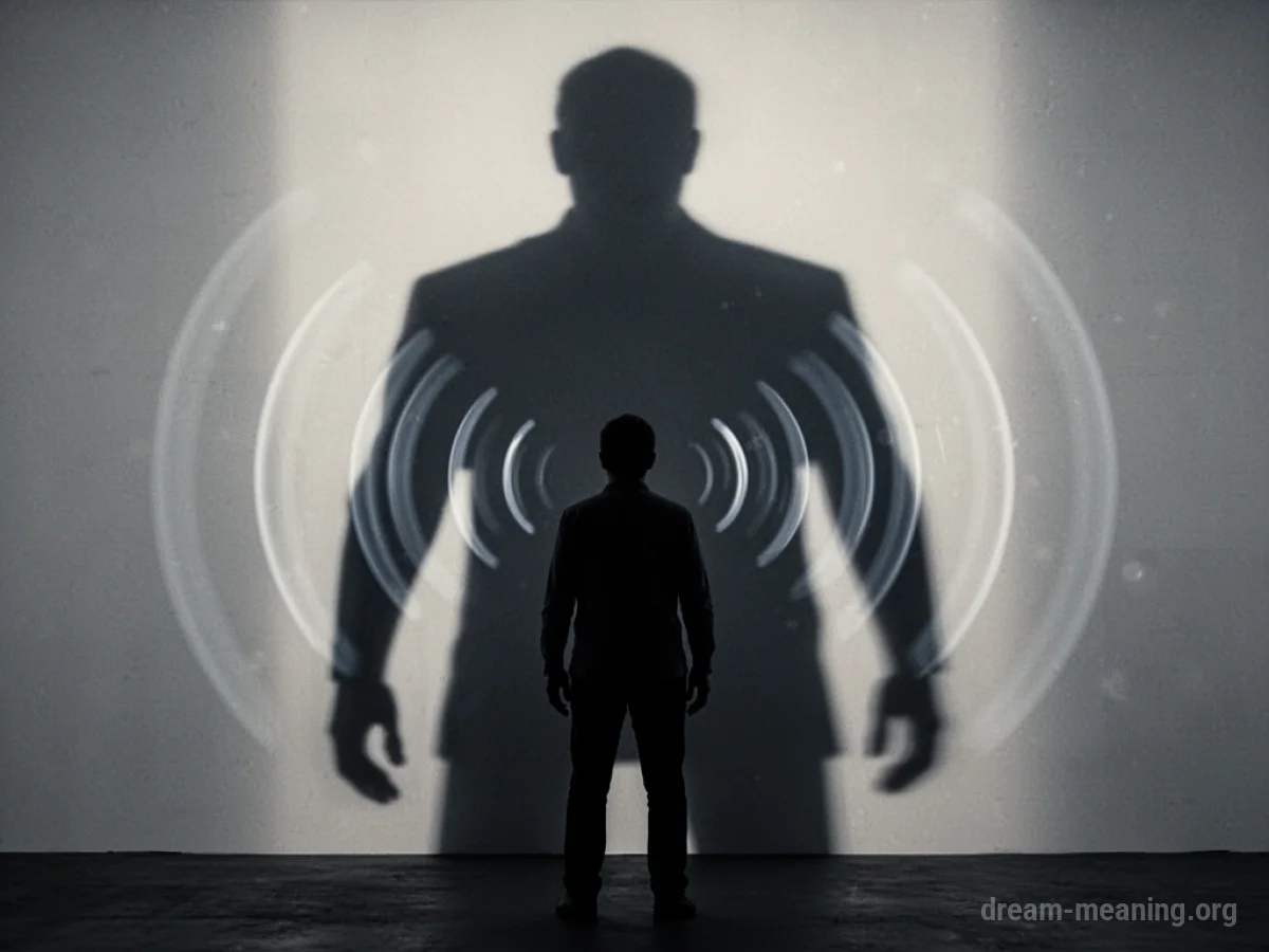 Silhouette of a person facing a large, dark shadow.