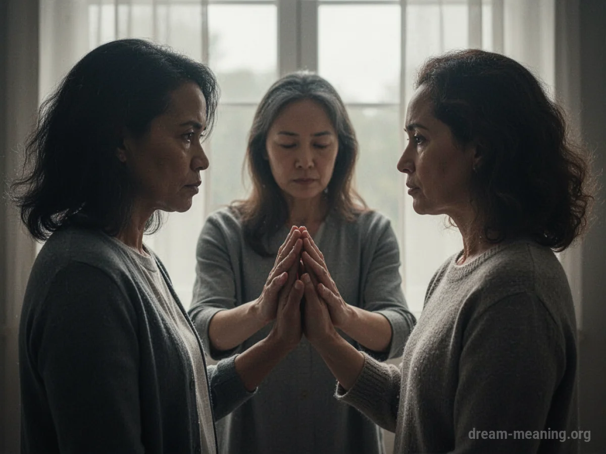 Silhouettes of three people, one in the middle separating two others.