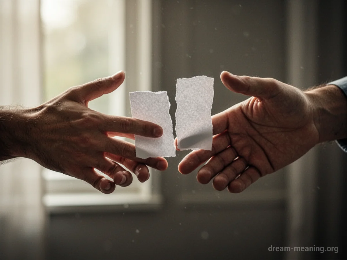 Two hands reaching out with a ripped document on the ground.