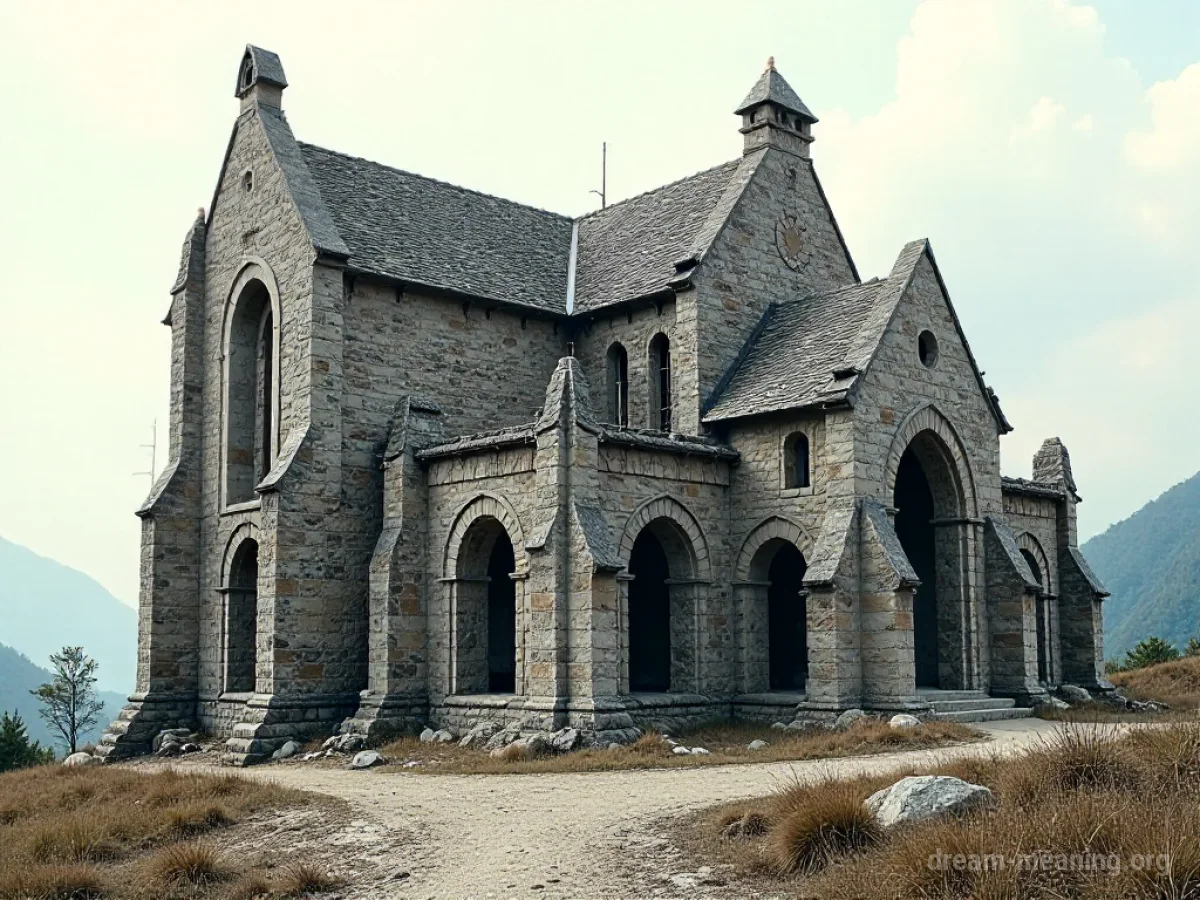 A partially constructed stone abbey with scaffolding.