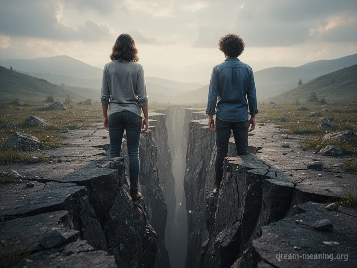 Two silhouetted figures facing away from each other with a crack between them.