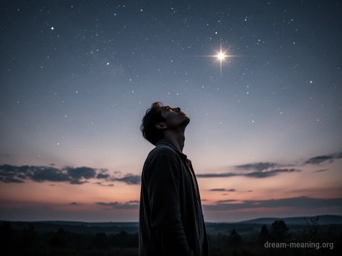 Silhouette of a person looking up at a bright star in the night sky.