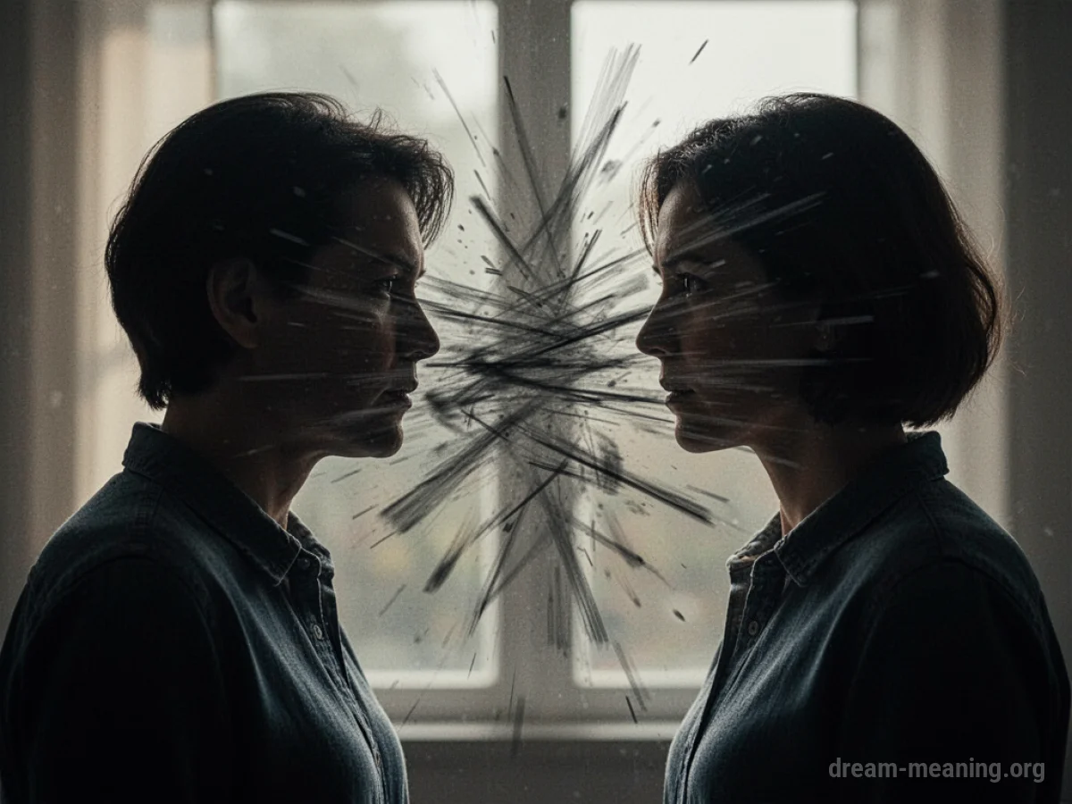 Two silhouetted figures with agitated lines between them.