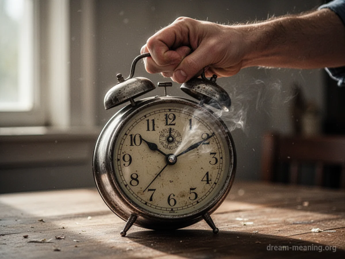 A hand repeatedly pressing the snooze button on a ringing alarm clock.