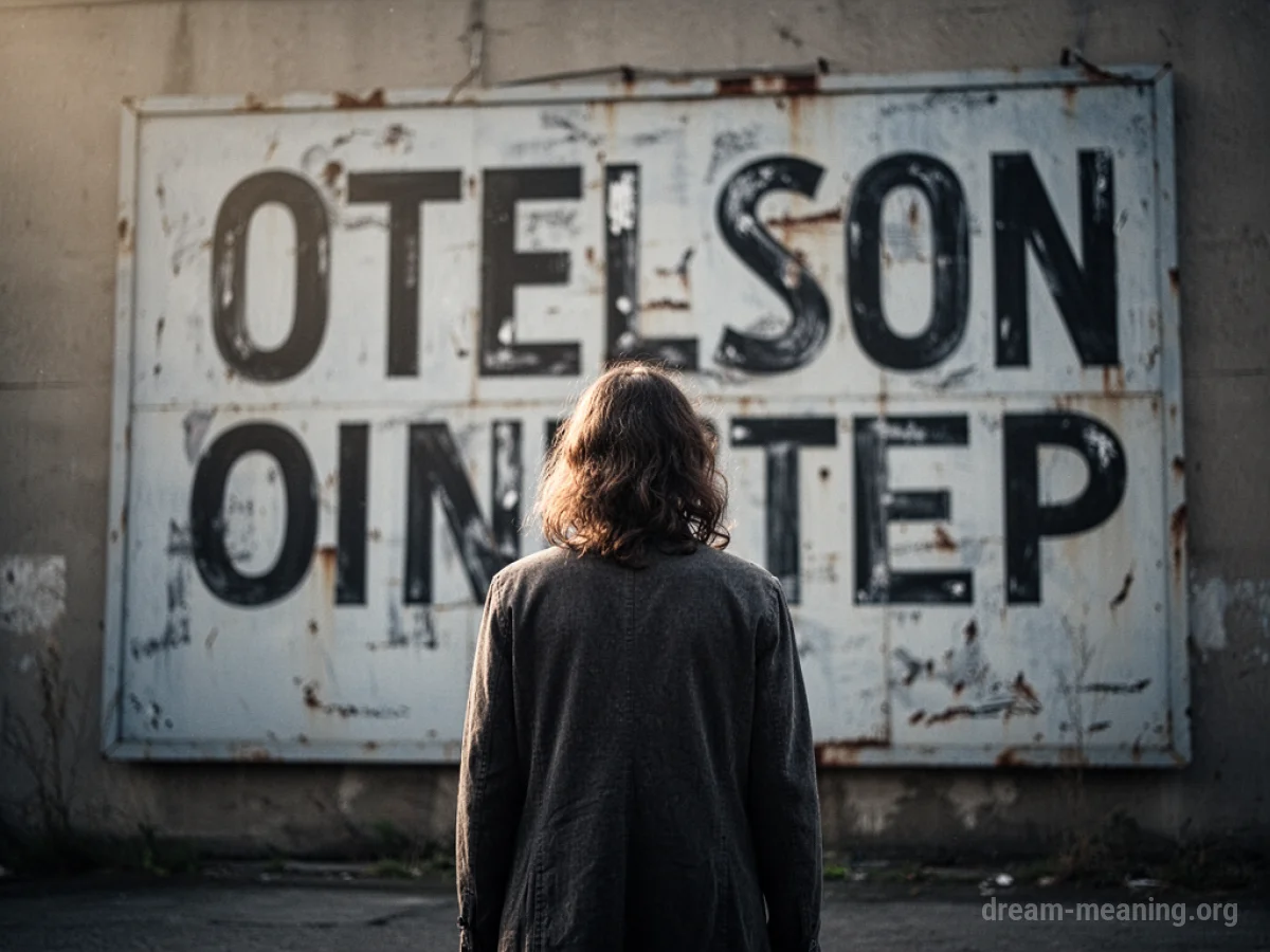 A person looking at a blurry sign.