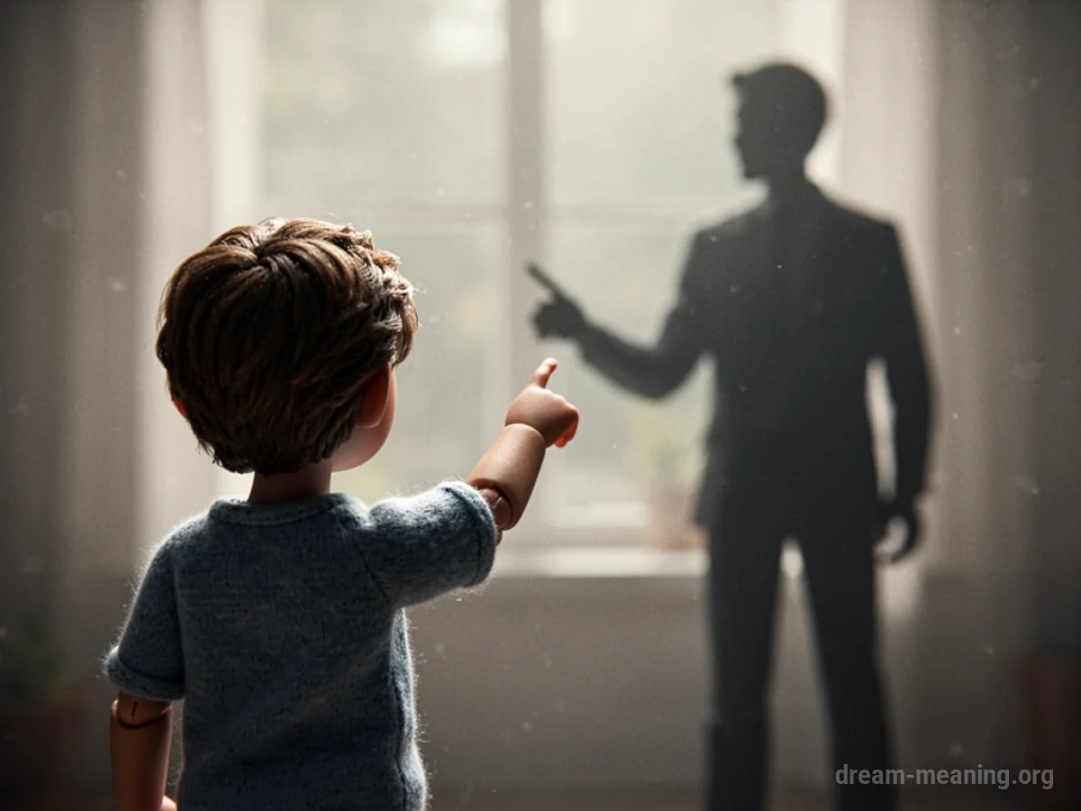 Silhouette of a child pointing an accusatory finger at an adult silhouette.