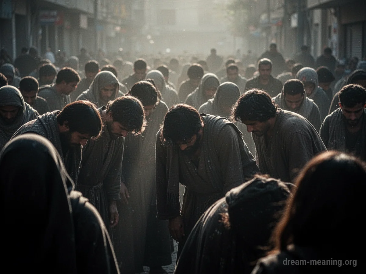 Silhouettes of a crowd with dark shadows.