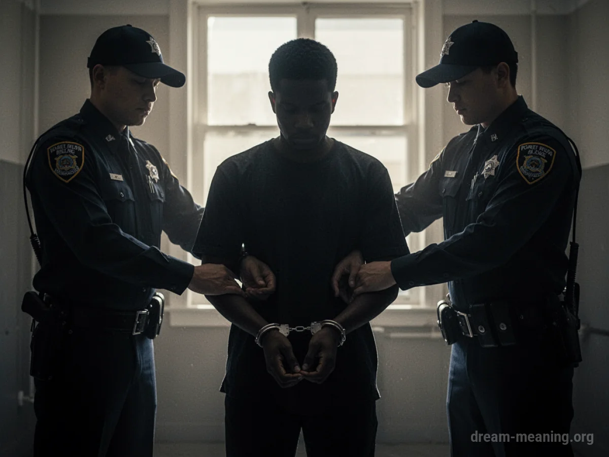 A person's hands being cuffed by police officers.