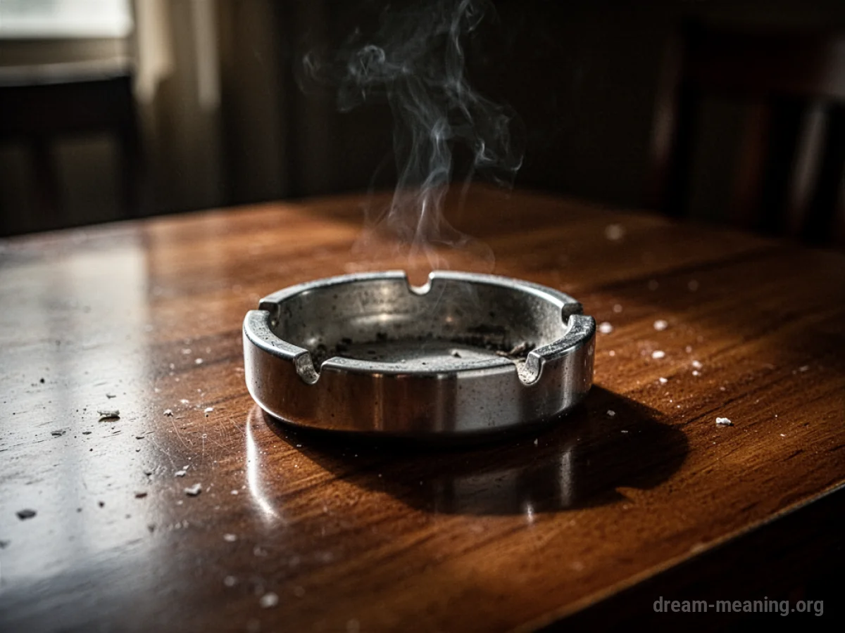 An empty glass ashtray on a wooden surface.