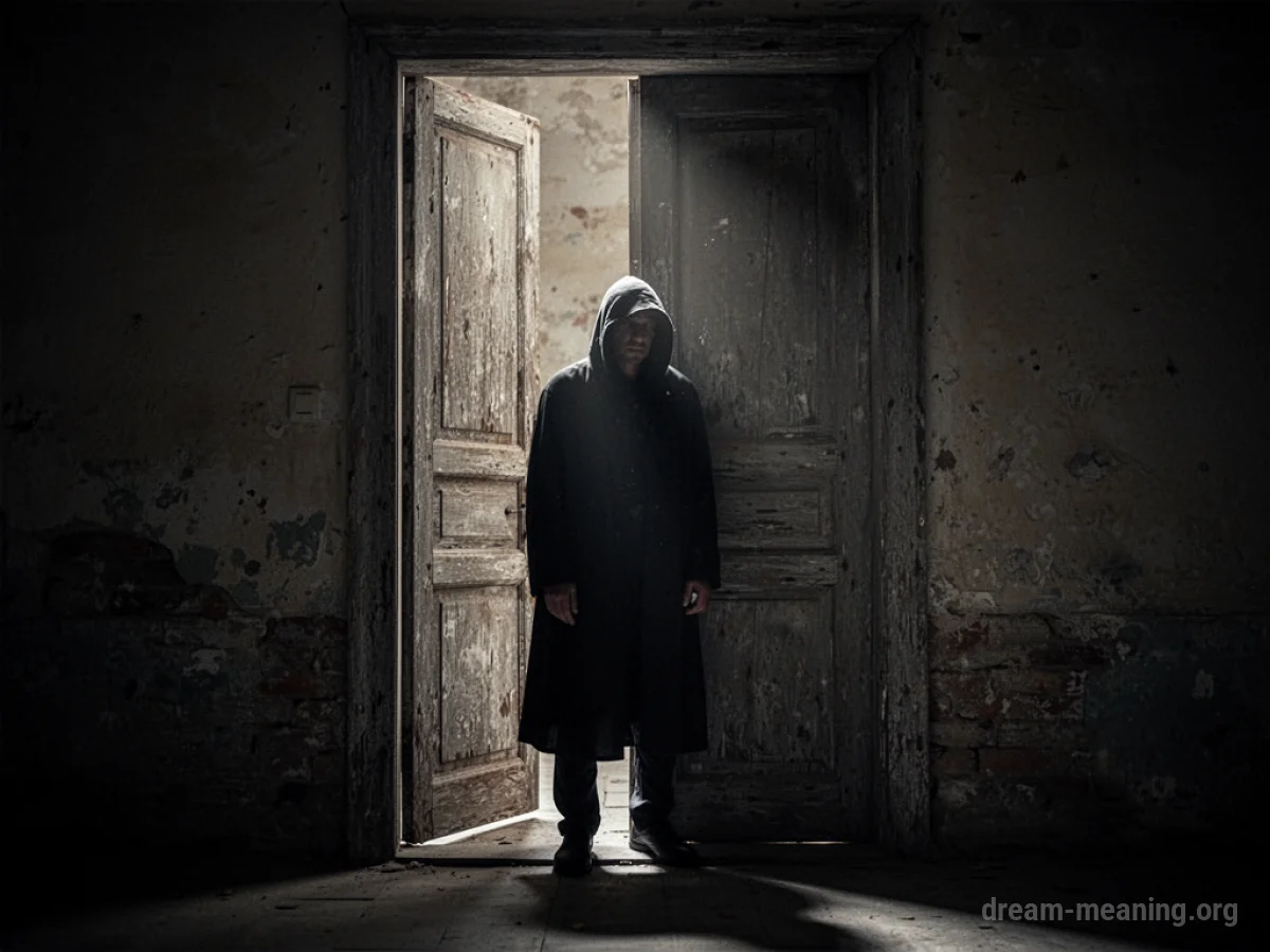 Silhouette of a person standing in a doorway.