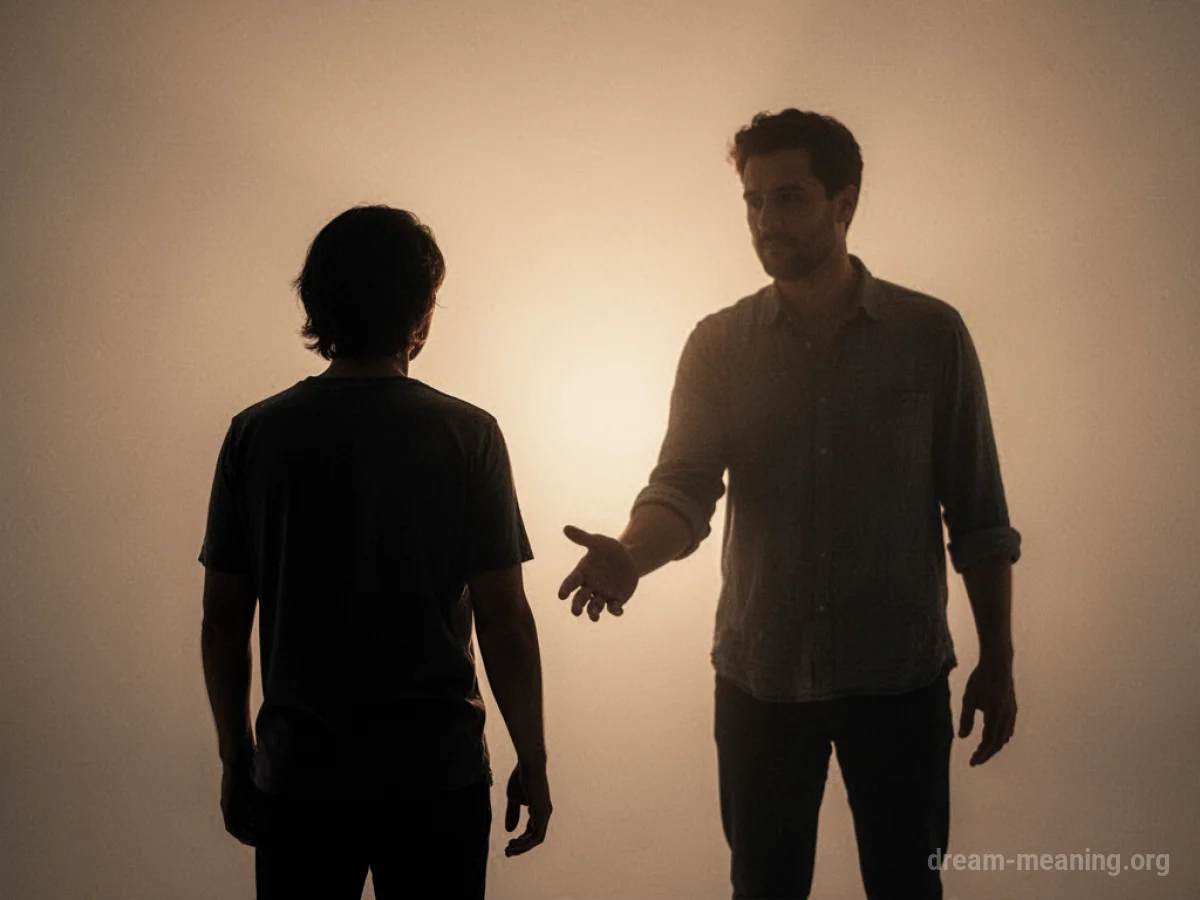 Silhouette of a child figure receiving an approving gesture from a larger, silhouetted father figure.