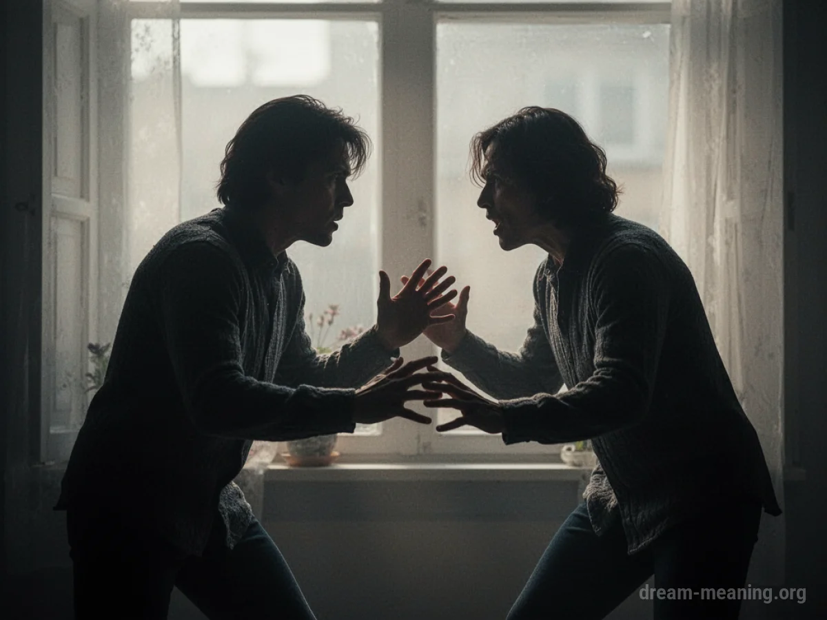 Silhouettes of two people facing each other in opposition.