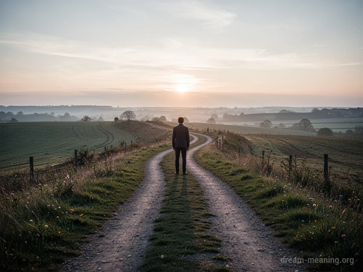 A person stands at the end of a path, facing a bright horizon.
