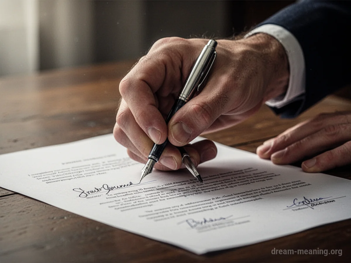 One hand pressing down on another hand holding a pen over a document.