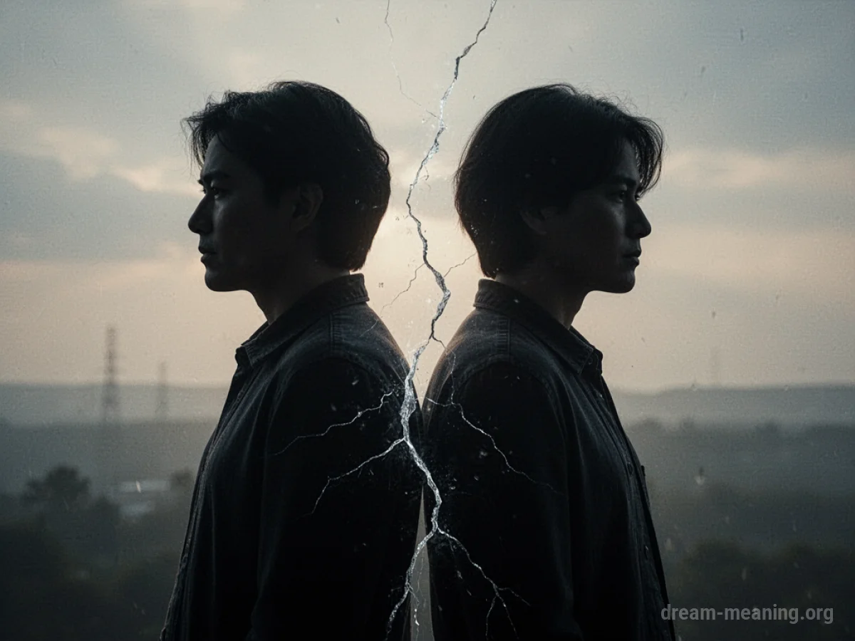 Two silhouetted figures facing away from each other with a visual divide between them.