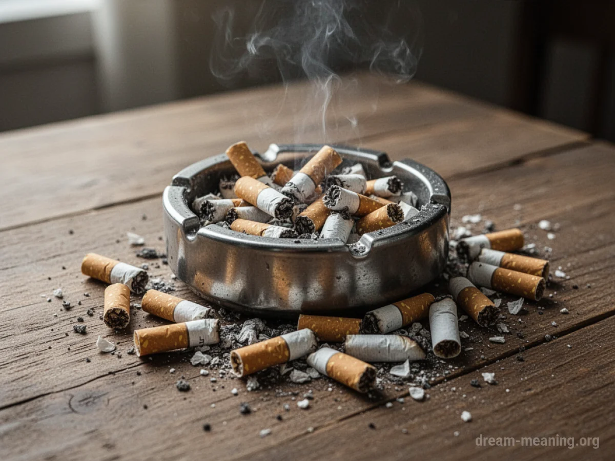 An ashtray overflowing with cigarette butts.