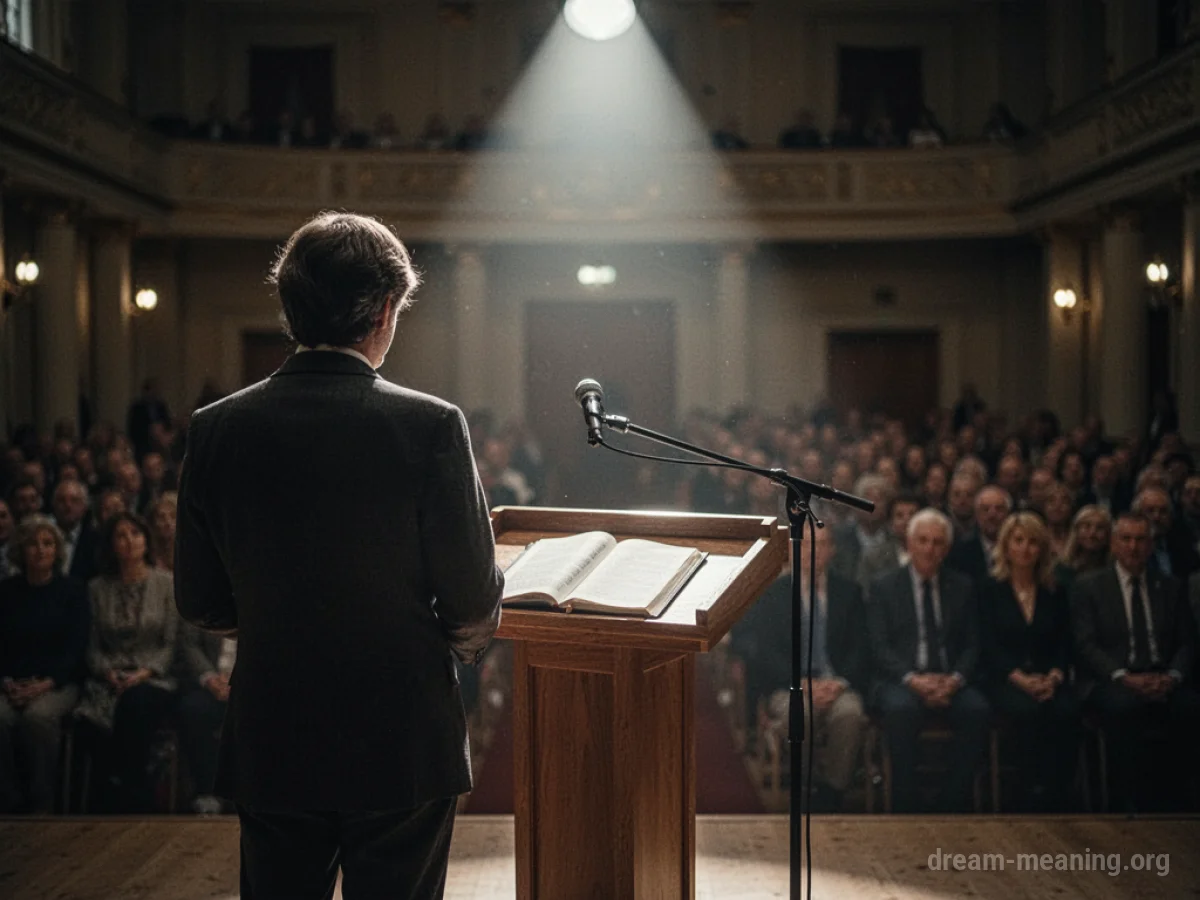 A person speaking into a microphone at a podium.