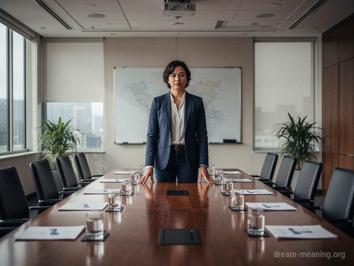 A person stands at the head of a boardroom table.