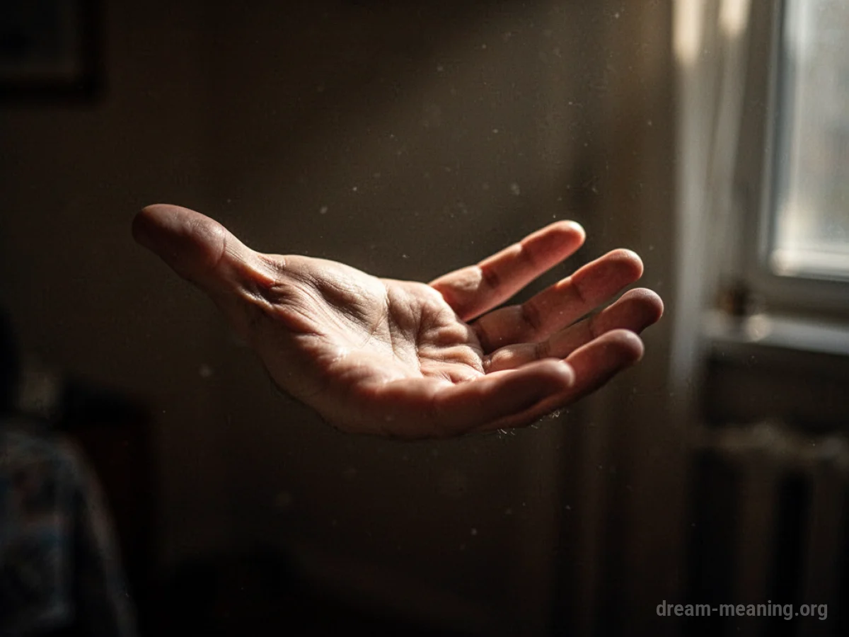 A hand reaching out in a dimly lit space.