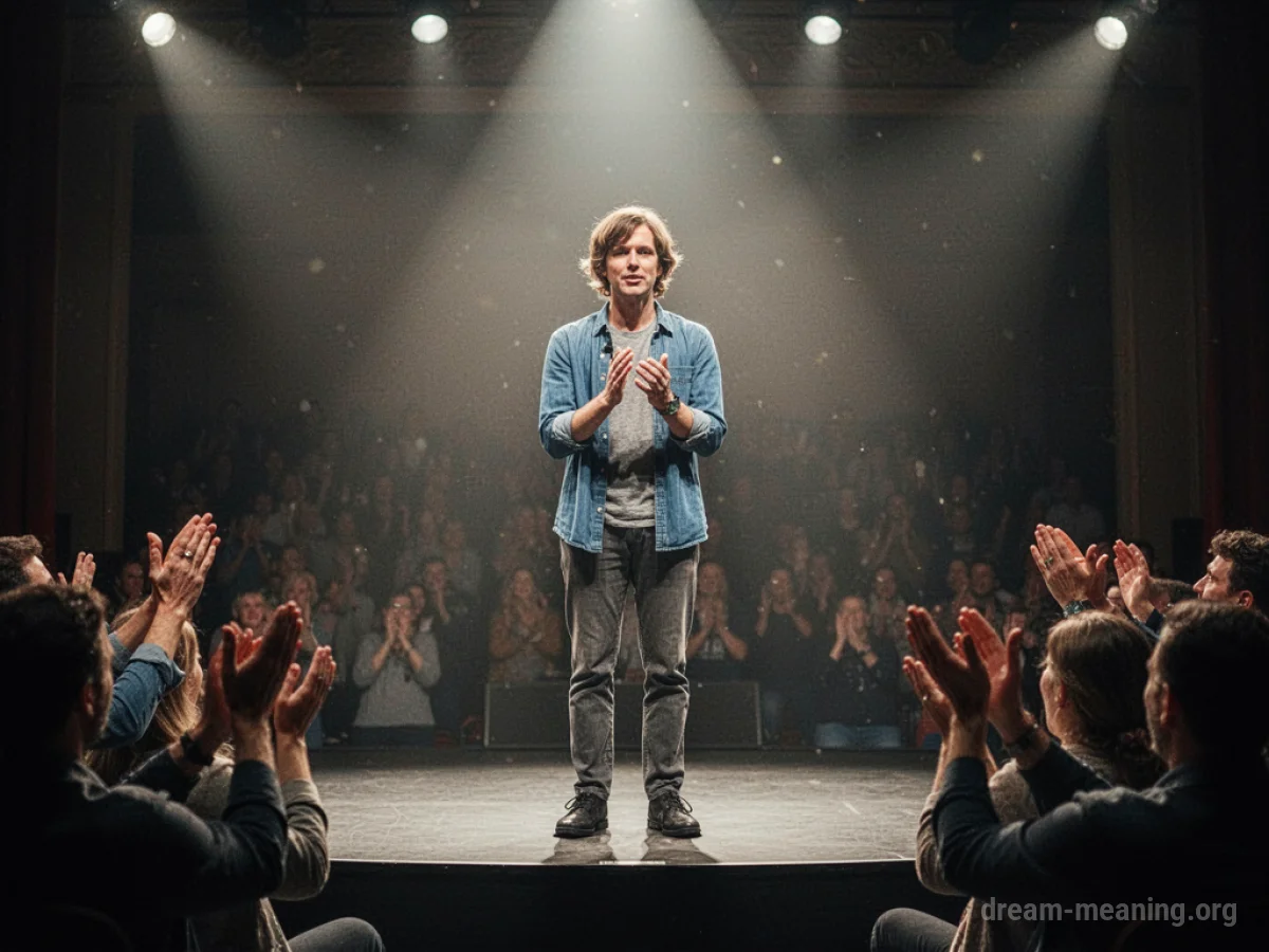 A person receiving applause on a stage.