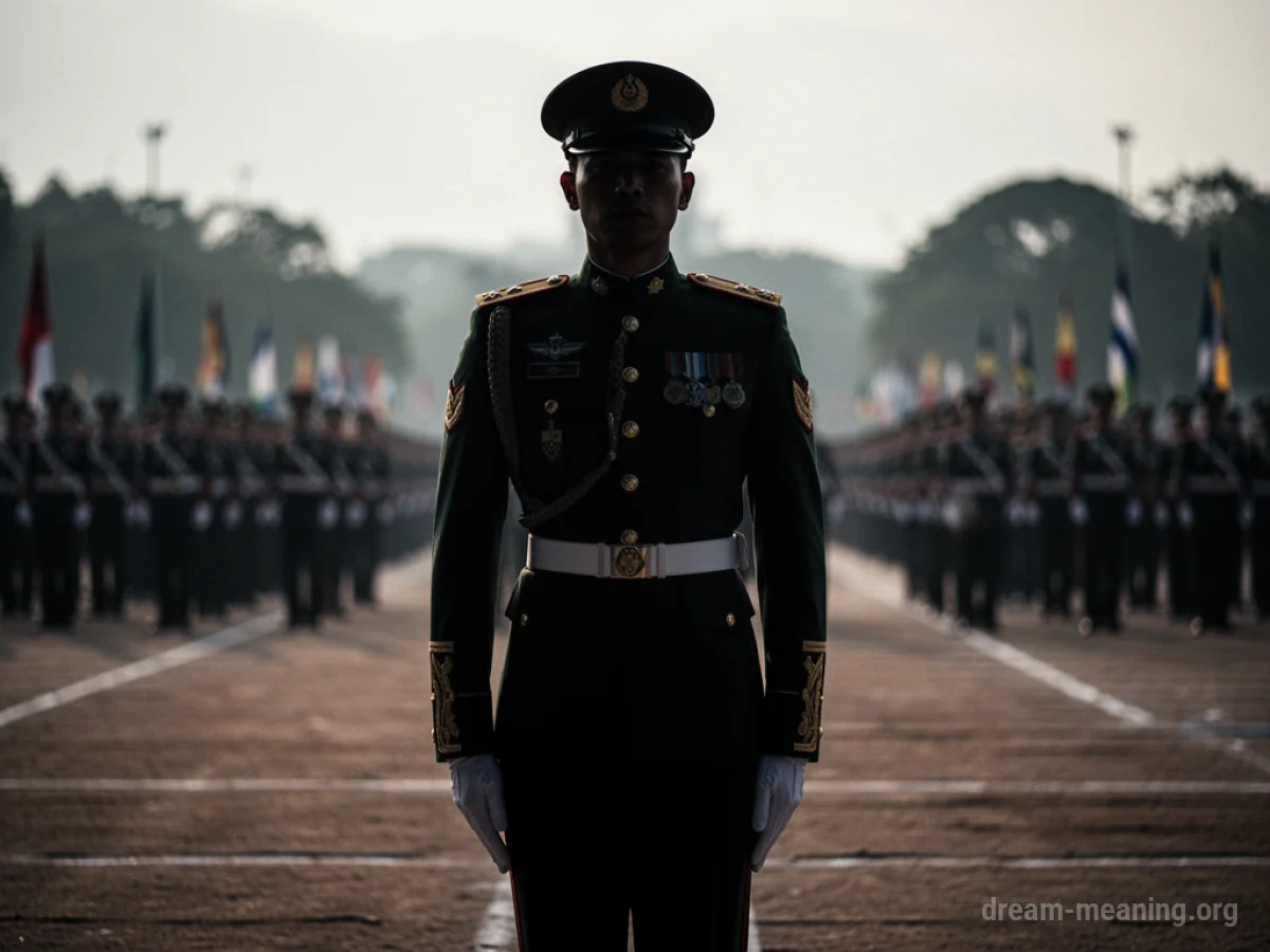 Silhouette of a military officer standing at attention.