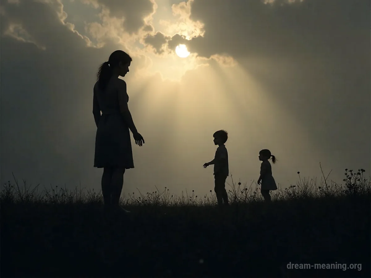 Silhouette of a parent reaching for a distant child silhouette against a dark background.
