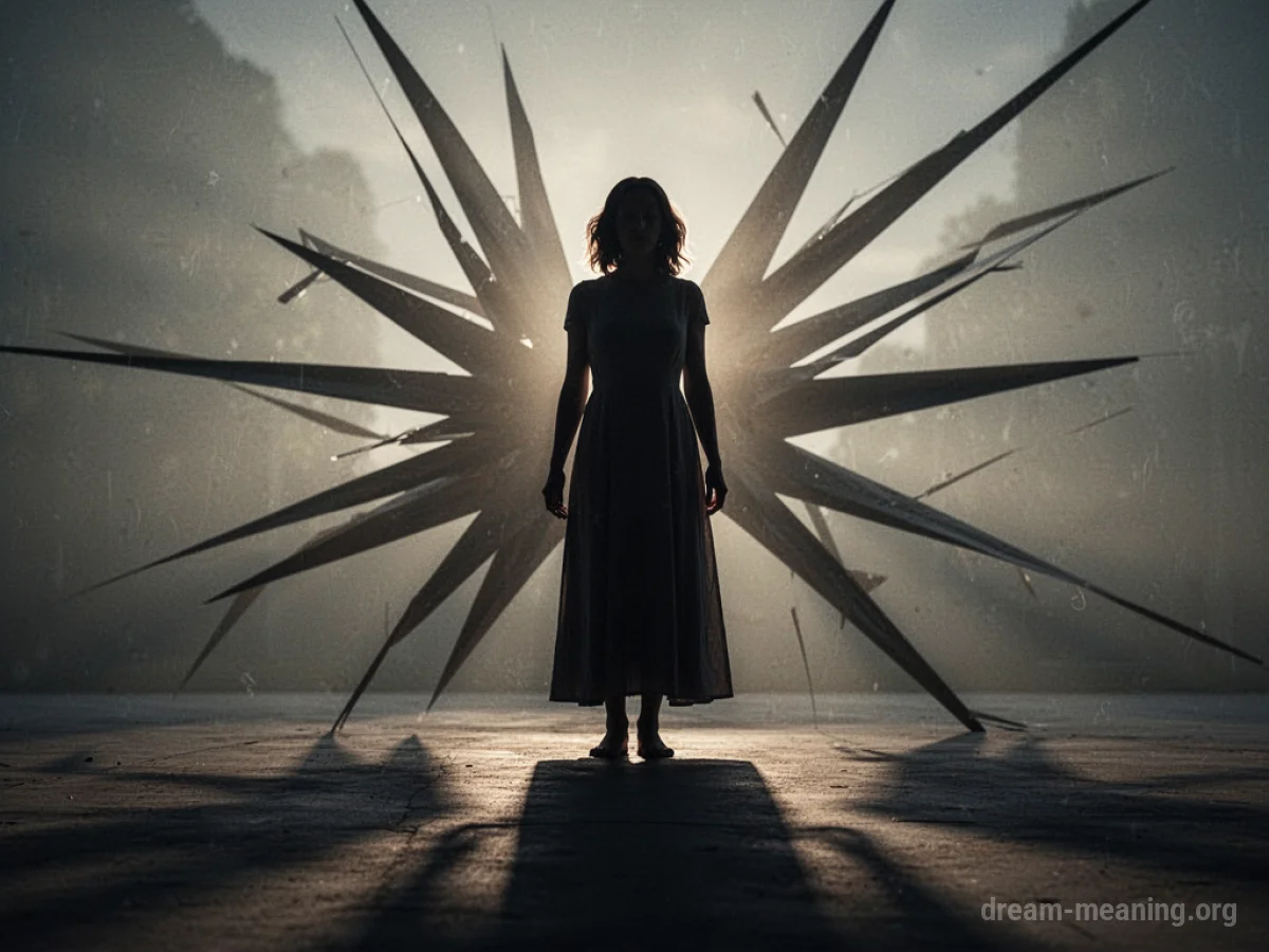 Silhouette of a mother figure with sharp, angular lines.