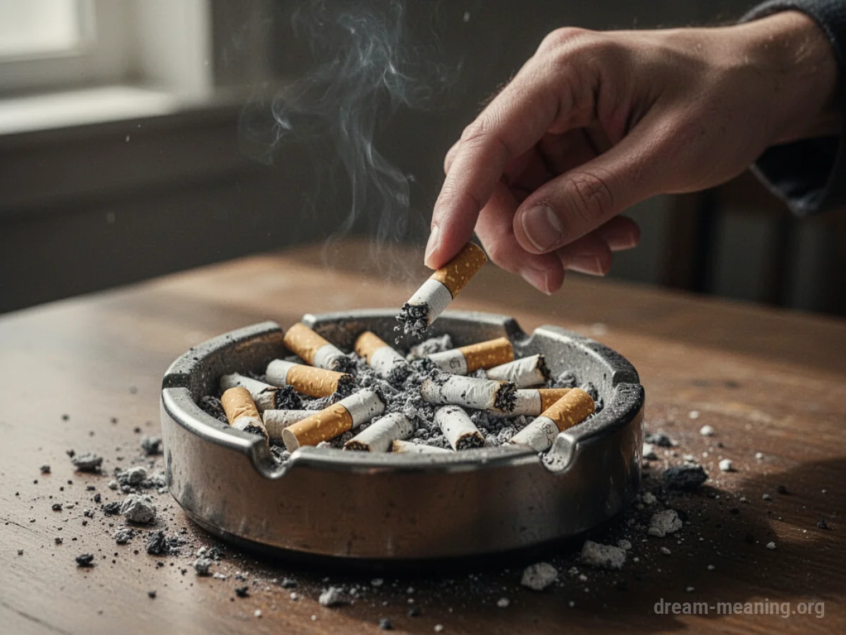 An ashtray filled to the brim with cigarette butts and ash.