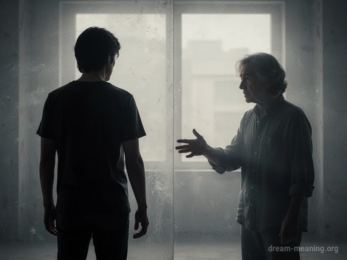 Two indistinct figures facing away from each other with a subtle divide between them.