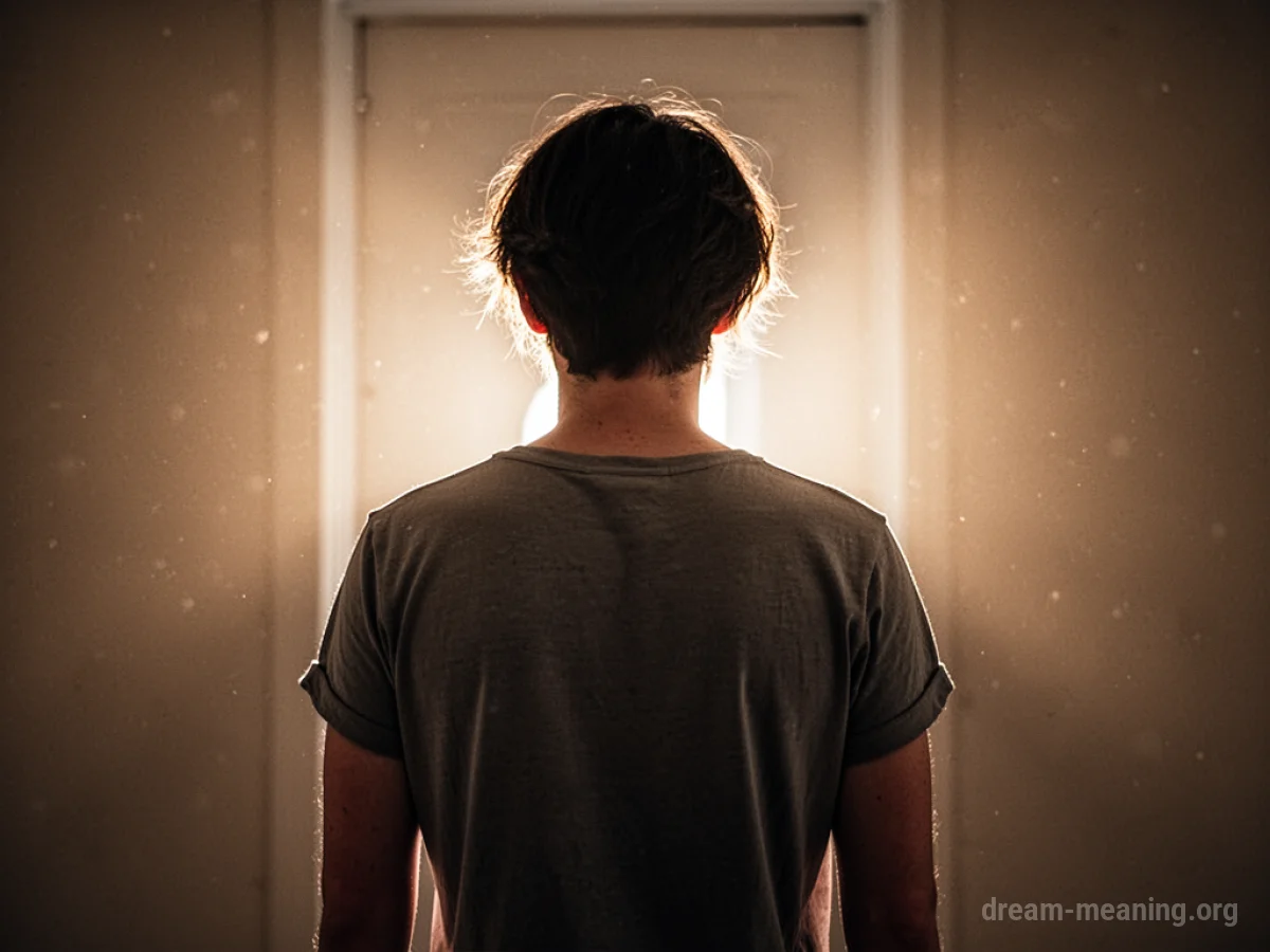 Silhouette of a person standing in a warm light.