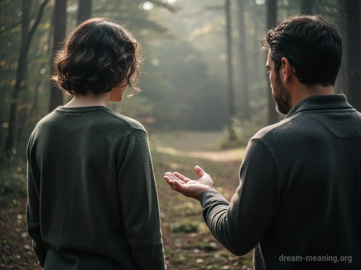 A person's back is turned to another person extending a hand.