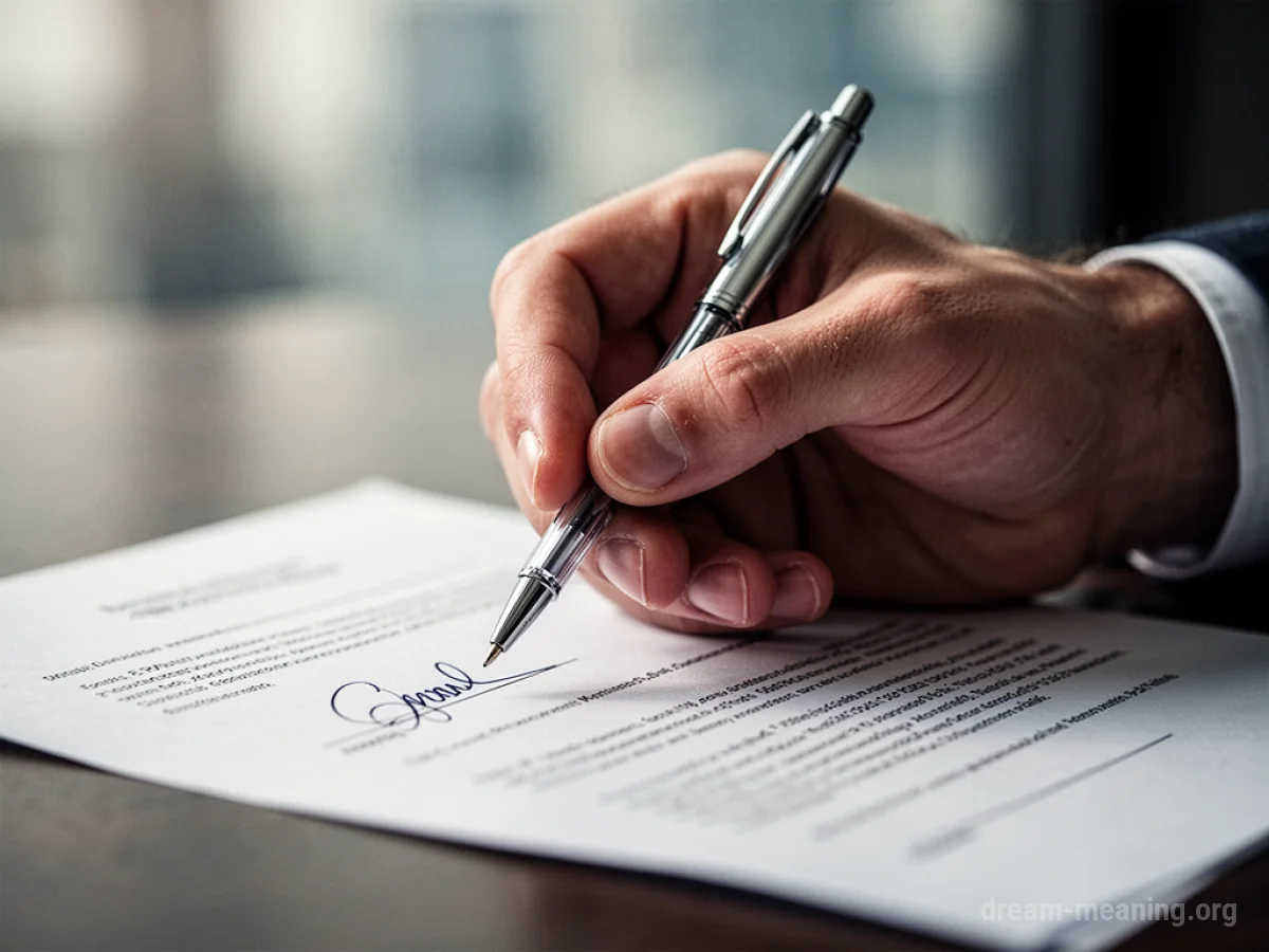 A hand with a pen poised above a document.