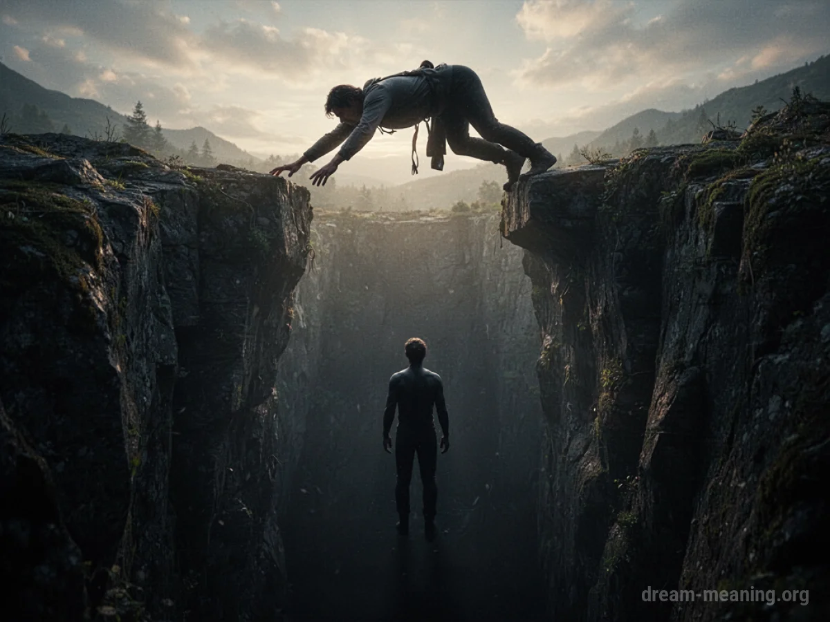 Silhouette of a person reaching down from a ledge towards another silhouette climbing out of a dark chasm.