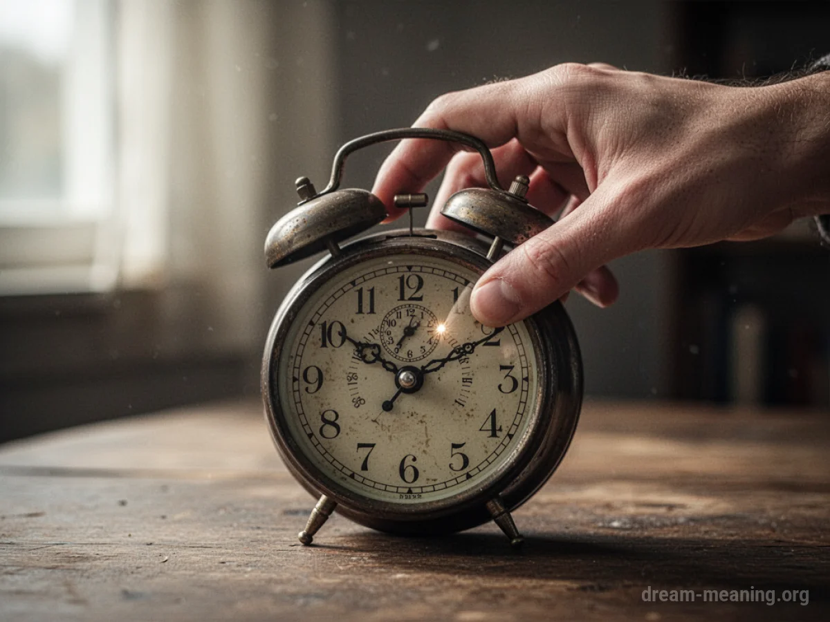 A hand adjusting the time on an alarm clock.