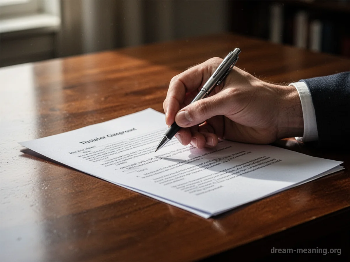 A hand holding a pen over a document.